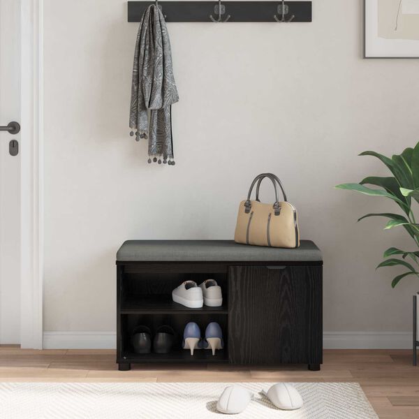 vidaXL Banco de entrada con coj&iacute;n Roble Negro 80 x 38 x 46 cm