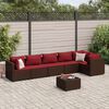 vidaXL Set muebles de jard&iacute;n 7 piezas y cojines rat&aacute;n sint&eacute;tico marr&oacute;n