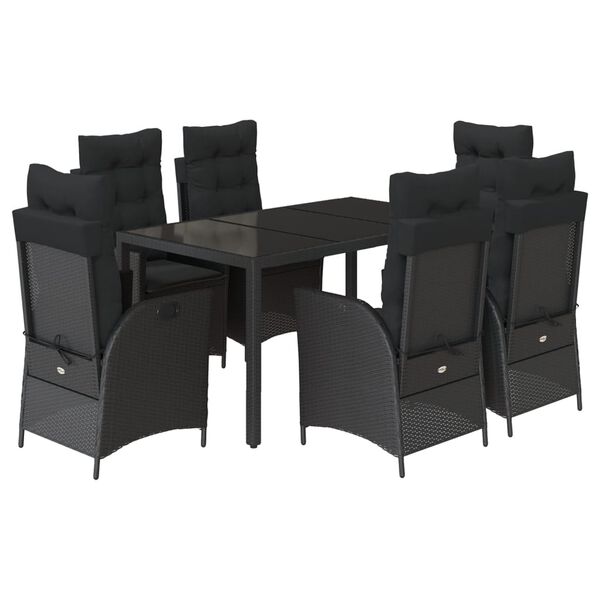 vidaXL Set de comedor de jard&iacute;n 7 pzas y cojines rat&aacute;n sint&eacute;tico negro
