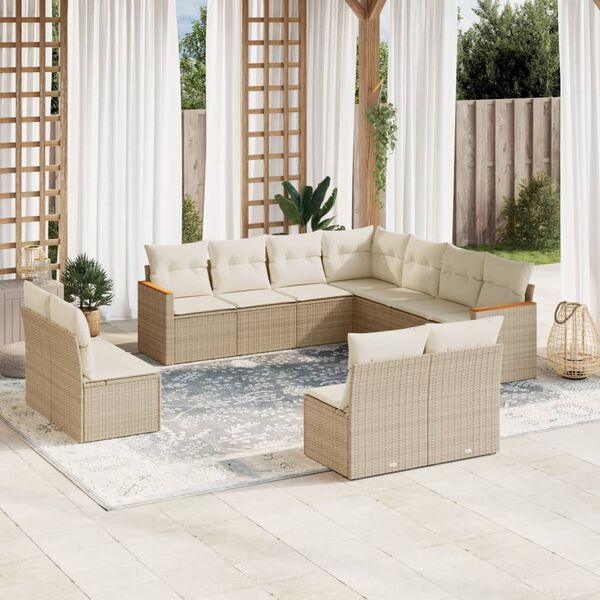 vidaXL Set de sof&aacute;s de jard&iacute;n 11pzas con cojines rat&aacute;n sint&eacute;tico beige
