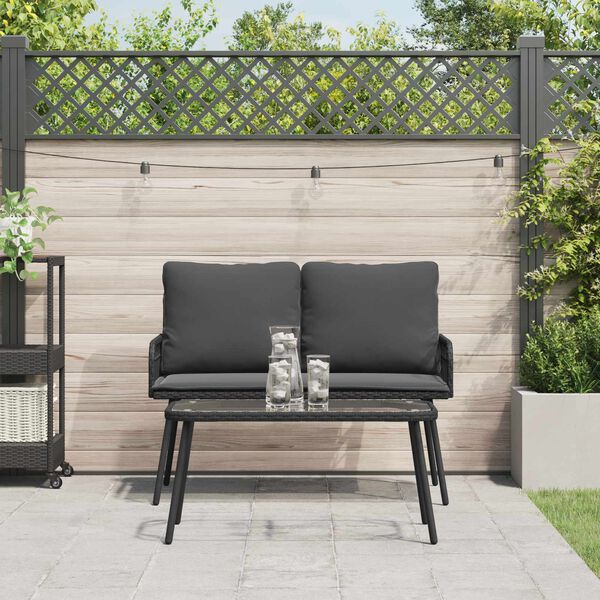 vidaXL Conjunto de Comedor de Jard&iacute;n 2 pcs Negro rat&aacute;n sint&eacute;tico