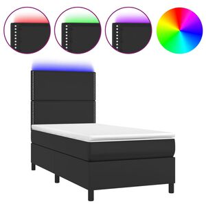 vidaXL Cama box spring colch&oacute;n y LED cuero sint&eacute;tico negro 100x200 cm