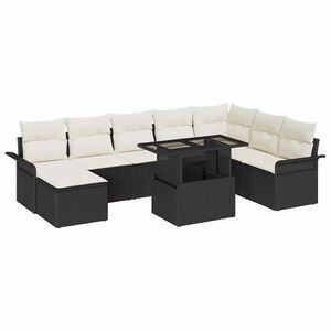 vidaXL Conjunto de sof&aacute; de jard&iacute;n 9 pcs Negro rat&aacute;n sint&eacute;tico