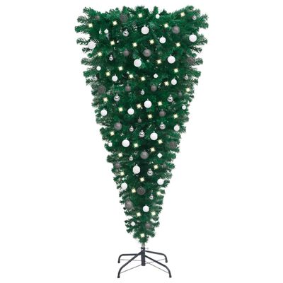 vidaXL Árbol de Navidad artificial invertido con luces y bolas 150 cm