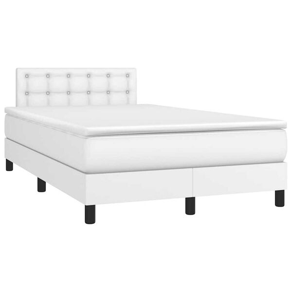 vidaXL Cama box spring colchón y LED cuero sintético blanco 120x190 cm