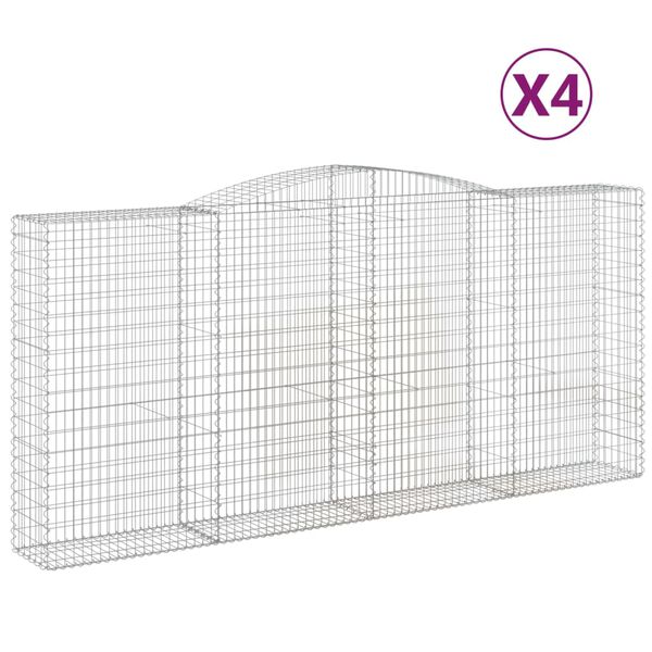 vidaXL Cestas de gaviones 4 uds forma de arco hierro 400x50x180/200 cm