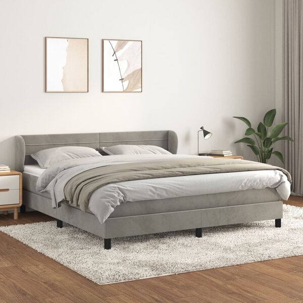 vidaXL Cama box spring con colch&oacute;n terciopelo gris claro 180x200 cm