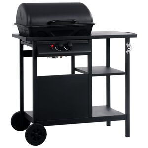 vidaXL Barbacoa port&aacute;til de gas con mesita de 3 estantes negro
