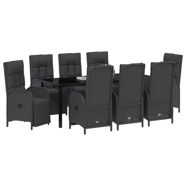 vidaXL Conjunto de Comedor de Jard&iacute;n 9 pcs Negro rat&aacute;n sint&eacute;tico