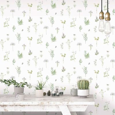 Noordwand Papel de pared Evergreen Herbs and Flowers blanco