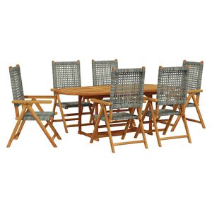 vidaXL Set de comedor de jard&iacute;n 7 pzas rat&aacute;n PE madera acacia gris