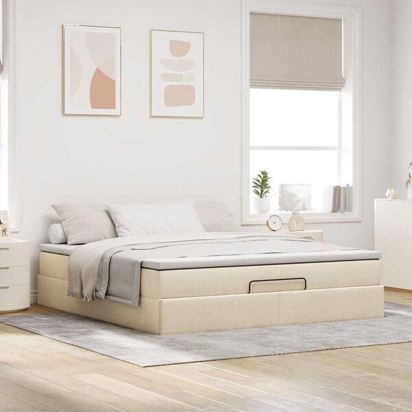 vidaXL Estructura de cama otomana con colch&oacute;n tela crema 180x200cm