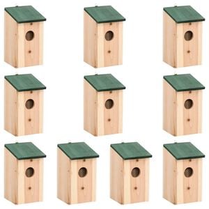 vidaXL Casa para p&aacute;jaros 10 unidades madera maciza de abeto 12x12x22cm