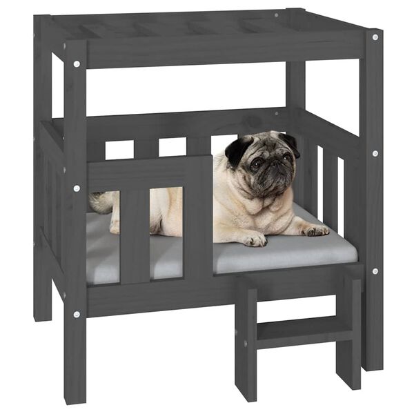 vidaXL Cama para perros madera maciza de pino gris 65,5x50,5x70 cm