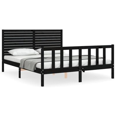vidaXL Estructura de cama con cabecero madera maciza negro 160x200 cm