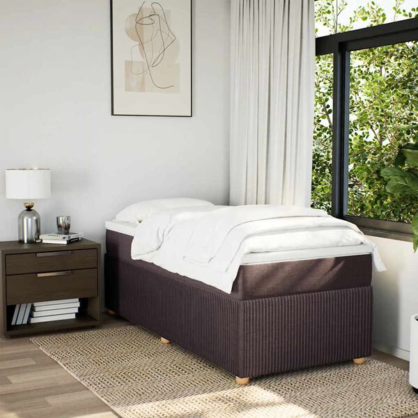 vidaXL Cama box spring con colch&oacute;n tela marr&oacute;n oscuro 90x190 cm