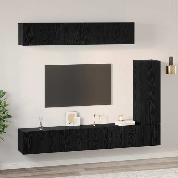 vidaXL Conjunto de mueble de TV 6 pcs Roble Negro Madera de ingenier&iacute;a