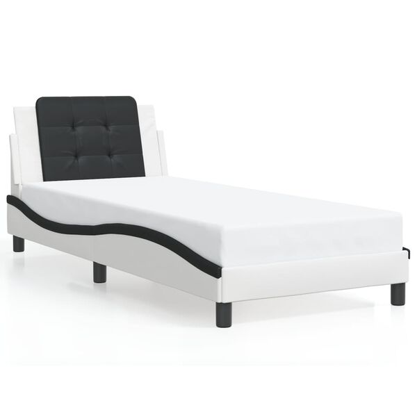 vidaXL Estructura de cama sin colch&oacute;n Zadar cuero sint&eacute;tico blanco negro 90x200 cm