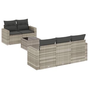 vidaXL Set de sof&aacute;s de jard&iacute;n 6 pzas y cojines rat&aacute;n sint&eacute;tico gris