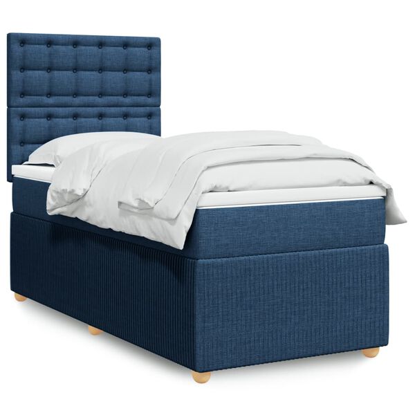 vidaXL Cama box spring con colch&oacute;n tela azul 80x200 cm