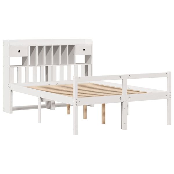 vidaXL Cama con estanter&iacute;a sin colch&oacute;n madera maciza blanca 160x200 cm