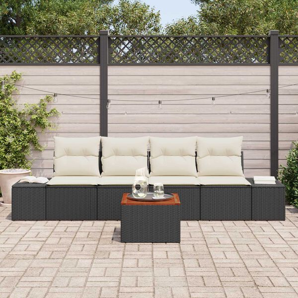 vidaXL Conjunto de sof&aacute; de jard&iacute;n con coj&iacute;n 5 pcs Negro Polirat&aacute;n