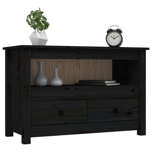 vidaXL Mueble de TV de madera maciza de pino negro 79x35x52 cm