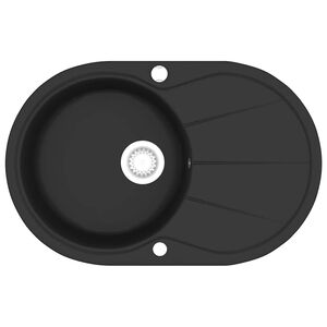 vidaXL Fregadero de cocina de granito de un seno ovalado negro
