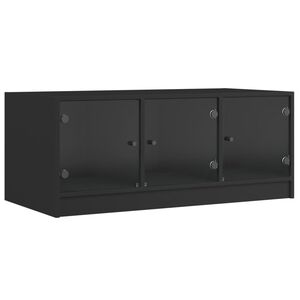 vidaXL Mesa de centro con puertas de vidrio negra 102x50x42 cm