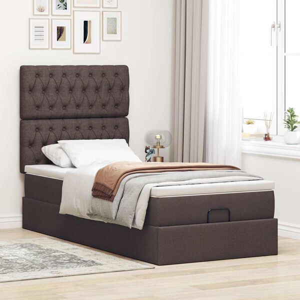 vidaXL Estructura cama otomana colch&oacute;n tela marr&oacute;n oscuro 90x190 cm