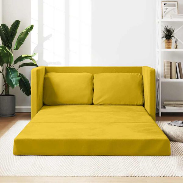vidaXL Sof&aacute; cama suelo 2 en 1 terciopelo amarillo oscuro 122x204x55 cm