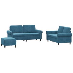 vidaXL Juego de sof&aacute;s con cojines 3 piezas terciopelo azul