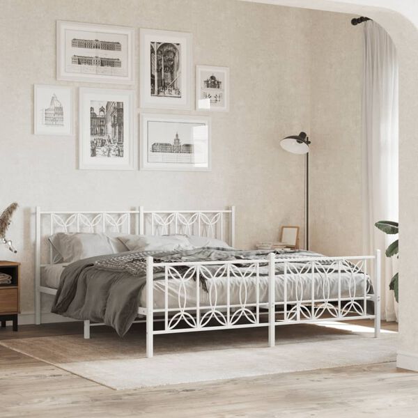 vidaXL Estructura cama sin colch&oacute;n con estribo metal blanco 183x213 cm