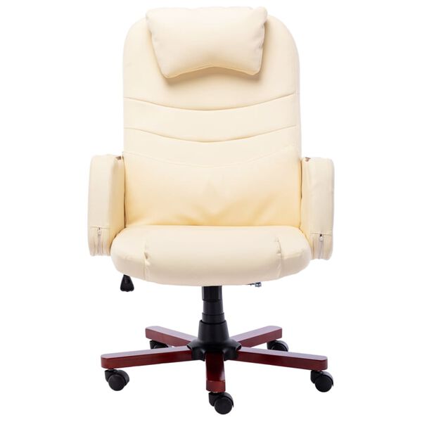 vidaXL Silla de oficina de cuero sint&eacute;tico crema