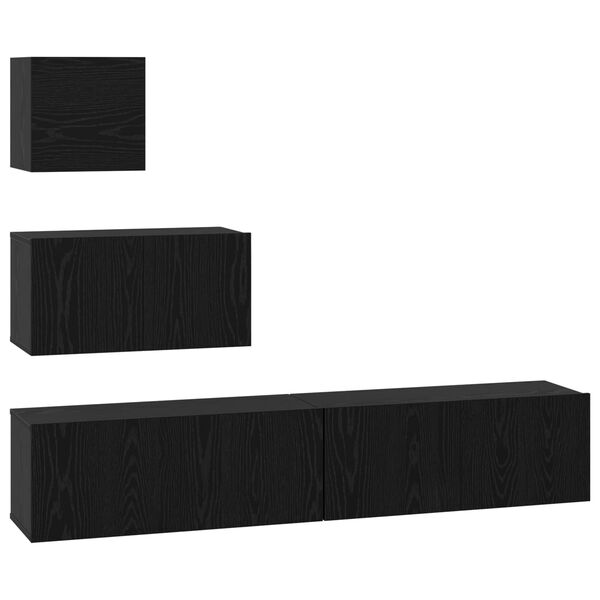 vidaXL Conjunto de mueble de TV 3 pcs Roble Negro Madera de ingenier&iacute;a