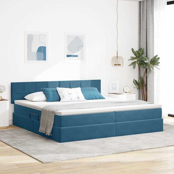 vidaXL Cama con almacenamiento Azul Oscuro 200 x 200 cm Terciopelo