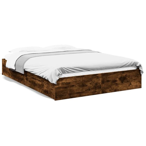vidaXL Cama con cajones madera de ingenier&iacute;a roble ahumado 150x200 cm