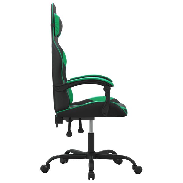 vidaXL Silla gaming giratoria cuero sintético negro y verde