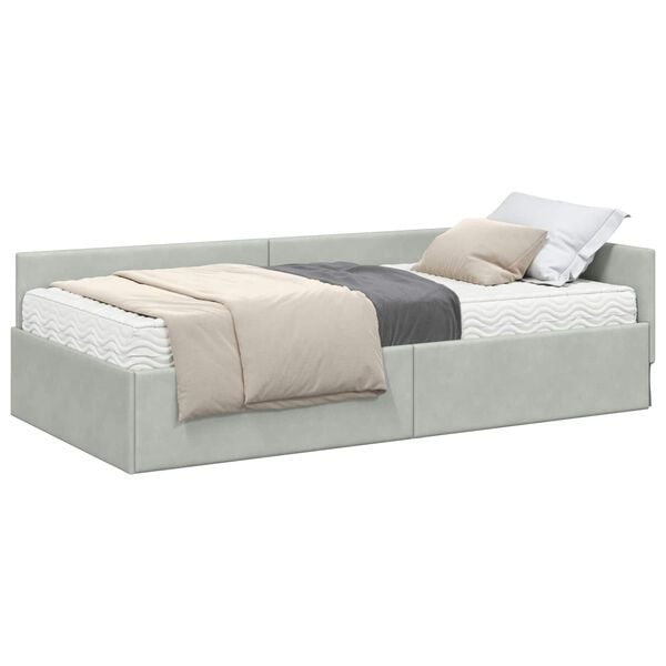 vidaXL Estructura de Cama Esquina con Colch&oacute;n Otro 2 pcs Gris claro