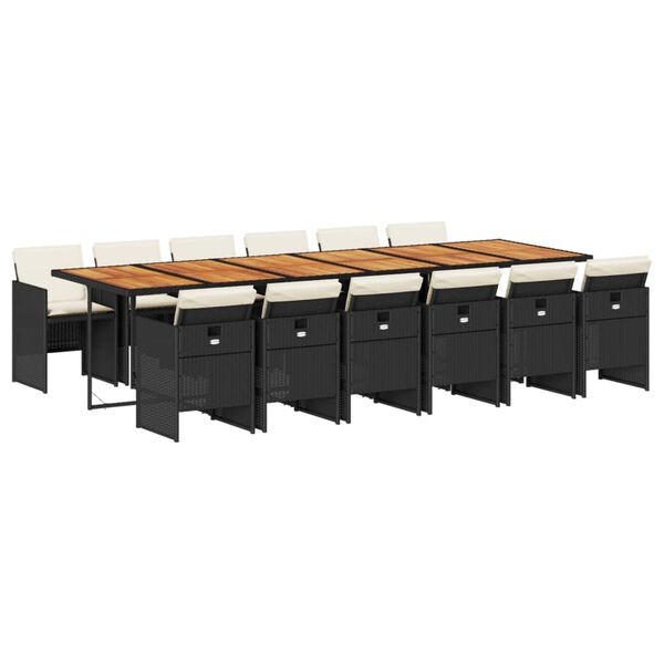 vidaXL Set comedor de jardín con cojines 13 pzas ratán sintético negro