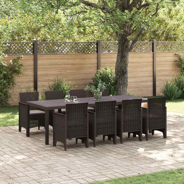vidaXL Conjunto de Comedor de Jardín 9 pcs Marrón Ratan Polt