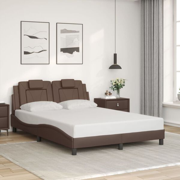 vidaXL Estructura de cama Viana sin colch&oacute;n cuero sint&eacute;tico marr&oacute;n 140x190cm