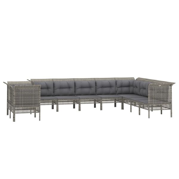 vidaXL Set de muebles de jardín 10 pzas y cojines ratán sintético gris