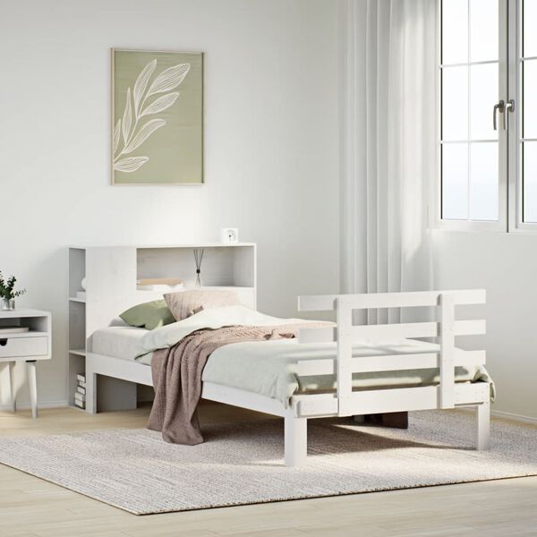 vidaXL Cama con estantería sin colchón madera maciza blanca 100x200 cm