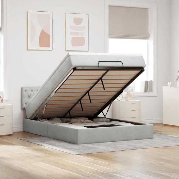 vidaXL Estructura cama otomana colch&oacute;n terciopelo gris claro 140x190cm