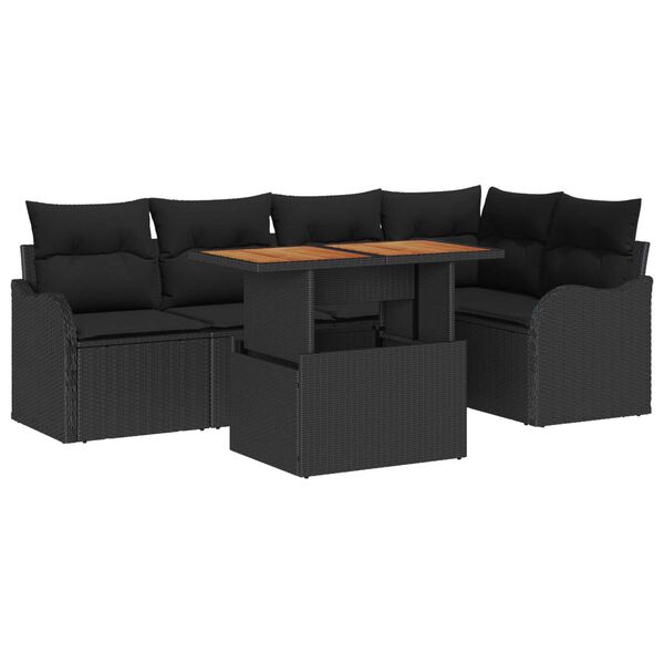 vidaXL Conjunto de sof&aacute; de jard&iacute;n 6 pcs Negro Polirat&aacute;n
