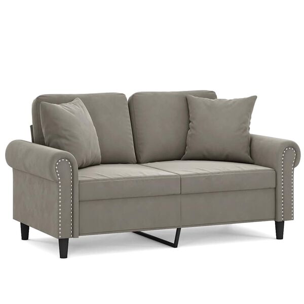 vidaXL Sof&aacute; 2 plazas almohadas y cojines terciopelo gris claro 120 cm