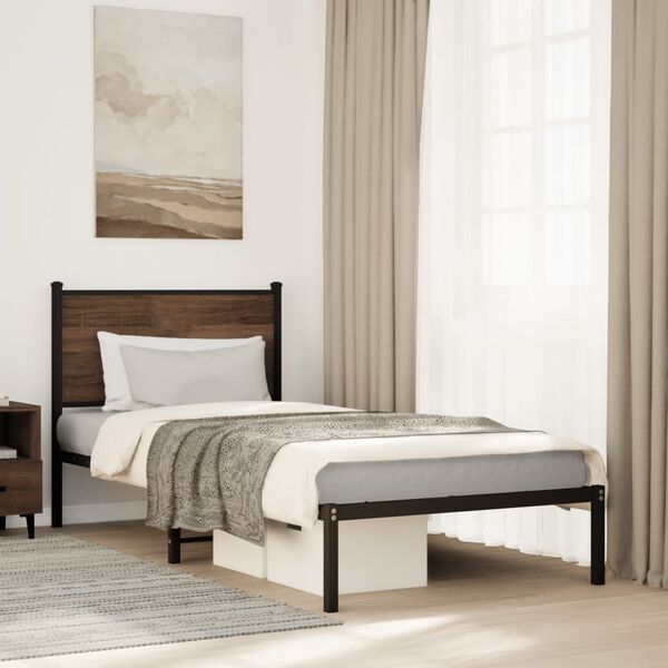 vidaXL Estructura de cama sin colchón metal marrón roble 90x200 cm