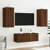 vidaXL Muebles TV pared con LED 4 pzas madera ingenier&iacute;a marr&oacute;n roble