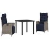 vidaXL Conjunto de Comedor de Jard&iacute;n 3 pcs Gris y Negro Rat&aacute;n